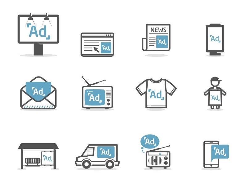 Icons of various advertising channels.