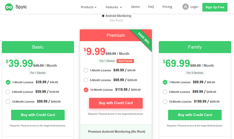 Spyic pricing structure