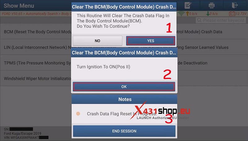 LAUNCH X431 PAD Clears Ford Kuga Body Crash Data