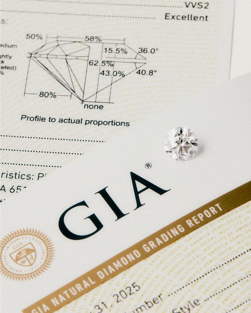 Certified diamond with grading report illustrating quality verification in the jewelry supply chain process