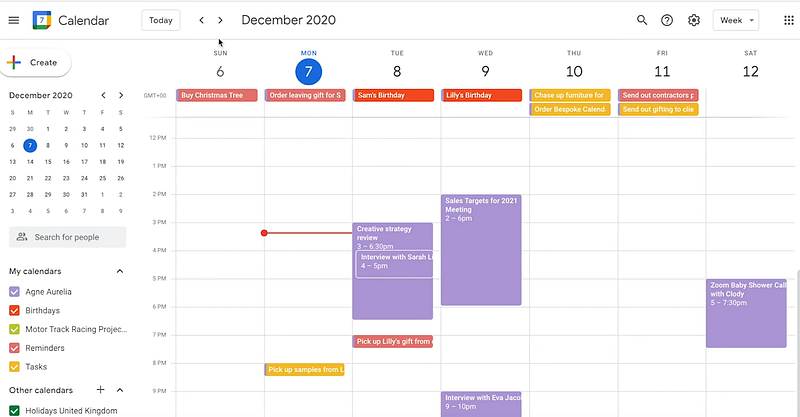 Google Calendar dashboard