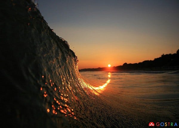 Sunset on ocean waves