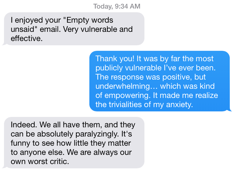 feeling vulnerable in conversation empty words left unsaid