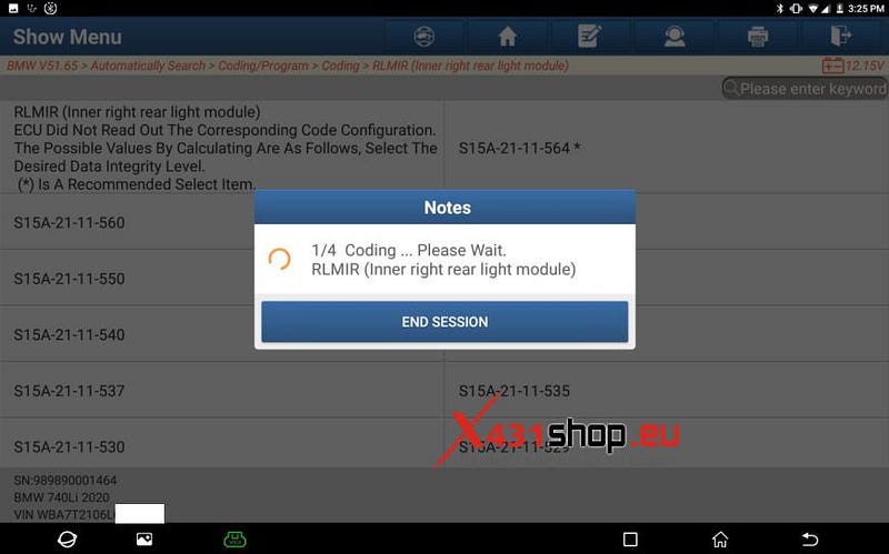 LAUNCH X431 Diagnostic Tool Online Coding BMW 740Li Lights