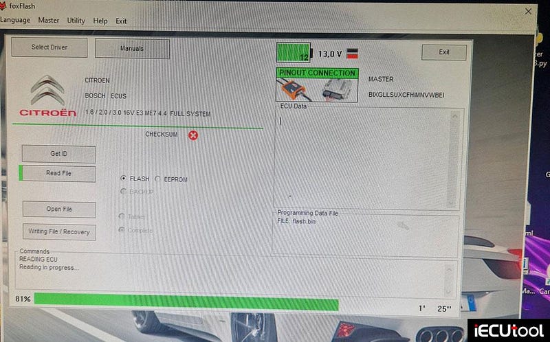 Foxflash Read and Write Citroen ME7.4.4 ECU on Bench