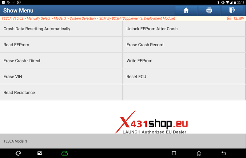 LAUNCH X431 Resets Tesla Model 3 Airbag Data