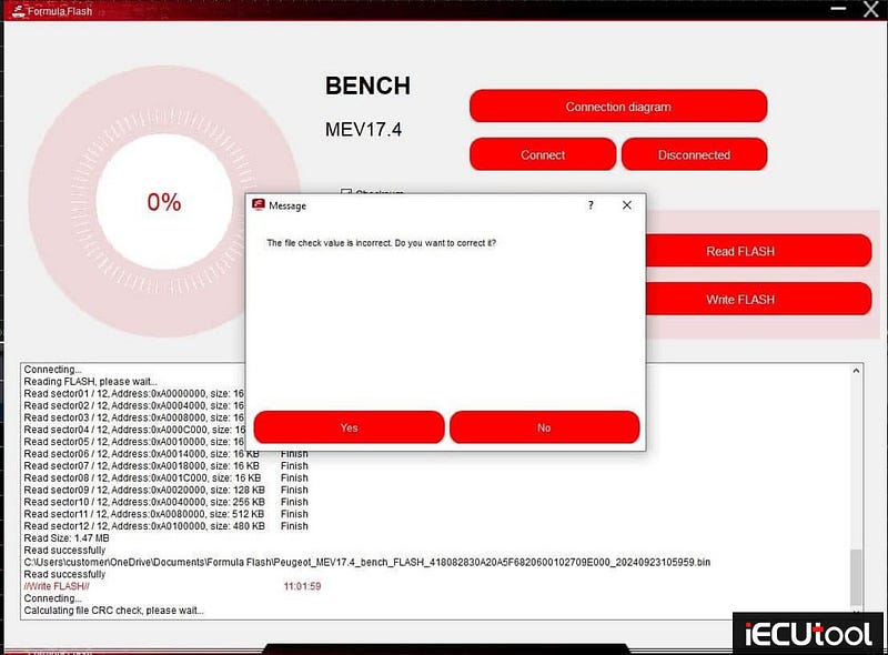 FormulaFlash Read and Write PSA MEV17.4 ECU