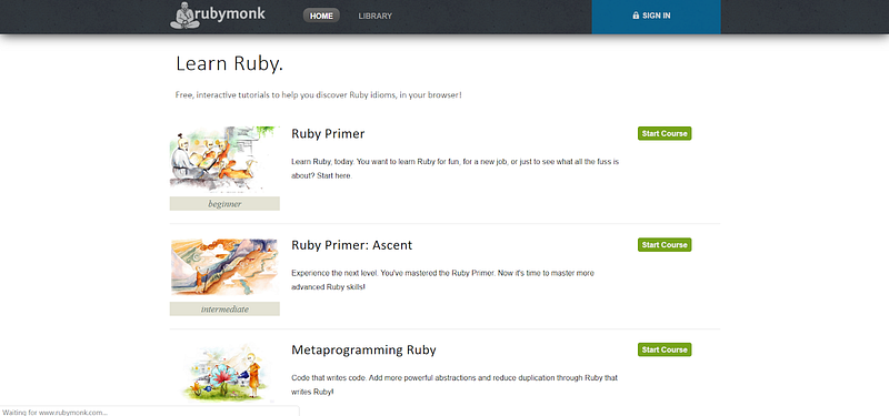 Learn programming with Ruby through RubyMonk