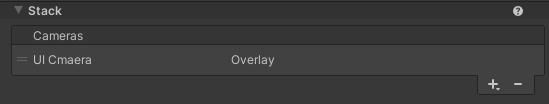 Unity Inspector showing the UI Overlay camera being added to the Base camera stack