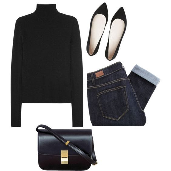 Black Turtleneck, Jeans & Flats