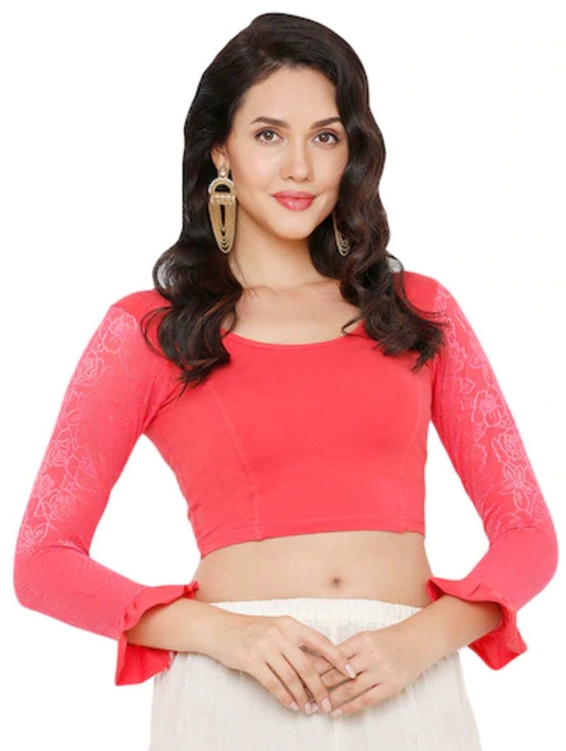 pink cotton lycra solid blouse designs