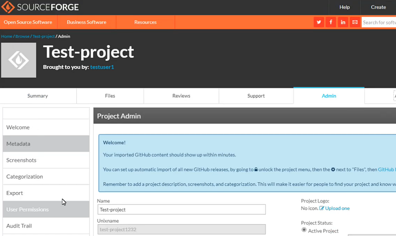 SourceForge interface