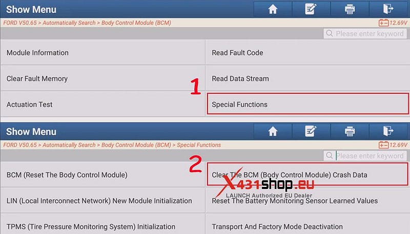 LAUNCH X431 PAD Clears Ford Kuga Body Crash Data