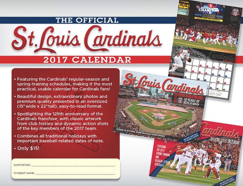Ten Reasons To Register for the Cardinals Calendar Fall Fundraiser