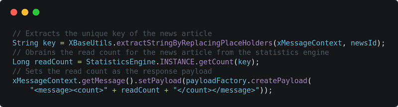 Read Count to Payload Setter custom processing element logic