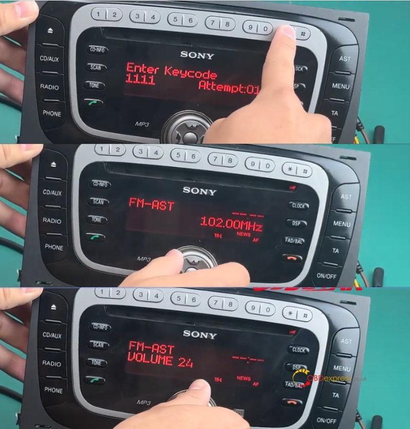 OBDSTAR MT200 フォード TMS470 NEC70F3357 ラジオのコードの読み取りと変更