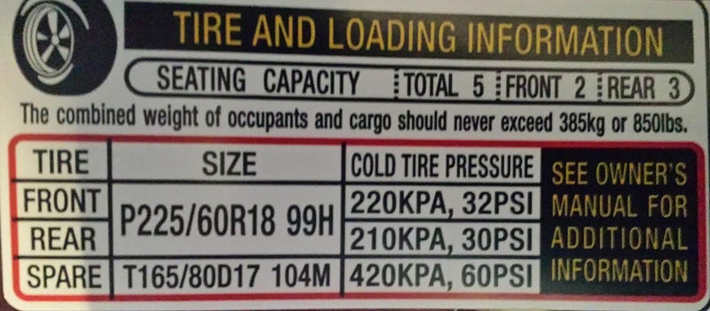 tire label in drivers door