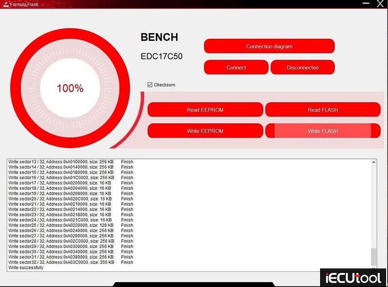 FormulaFlash Read and Write BMW EDC16C50 on Bench