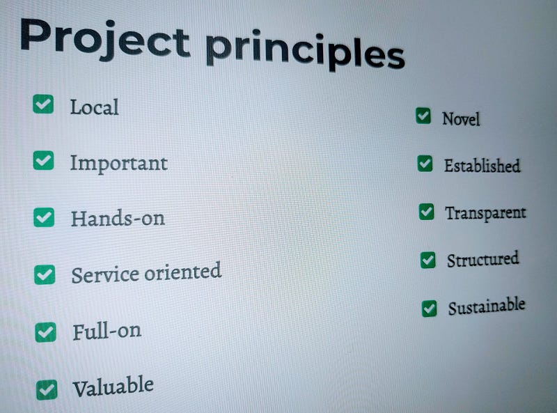 Projectprincipes vermeld op mijn website