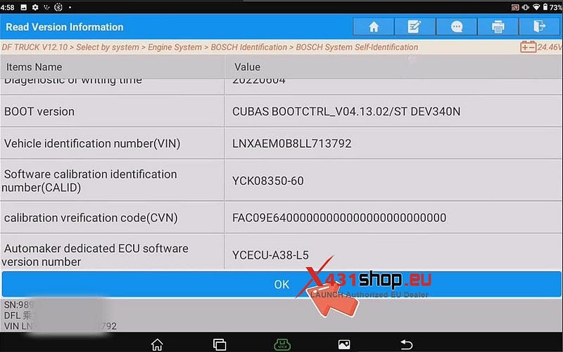 LAUNCH X431 Truck Tool_Writes Injector Codes on DF Truck