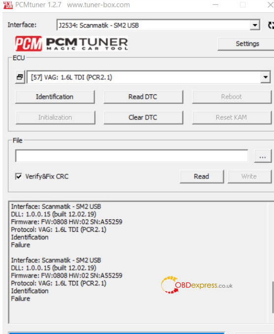 PCMtuner は、ベンチ経由で PCR2.1 を読み取ります