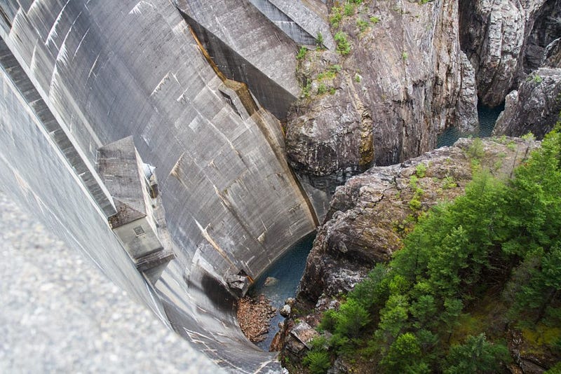 The Diablo Dam is 389 feet tall, which at the time of its construction, was the tallest Dam in the world. It generates an average of 129 MW per second.