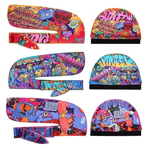 6 Multi-Color Durags and Wave Caps