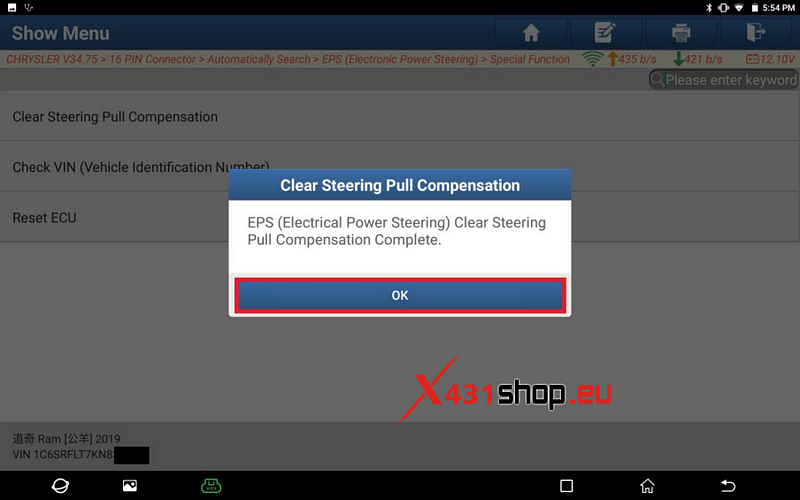 LAUNCH-X431 Clear Steering Pull Compensation for CHRYSLER RAM1500