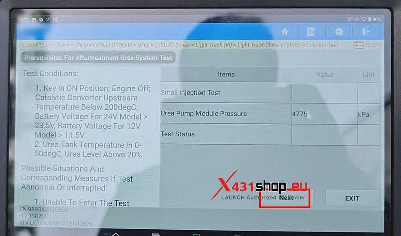 LAUNCH X431 PAD V ELITE: Urea System Test on Isuzu ELF KV100