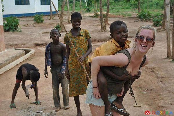 Small boy is grabbing boobs