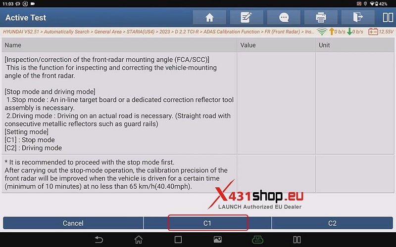 LAUNCH X431 PAD_Front Radar ADAS Calibration on Hyundai Staria
