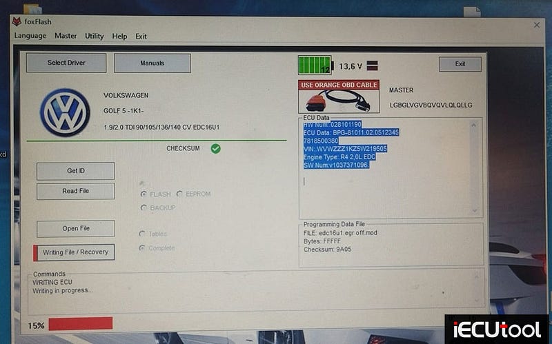 Foxflash Read and Write VAG EDC16U1 ECU via OBD