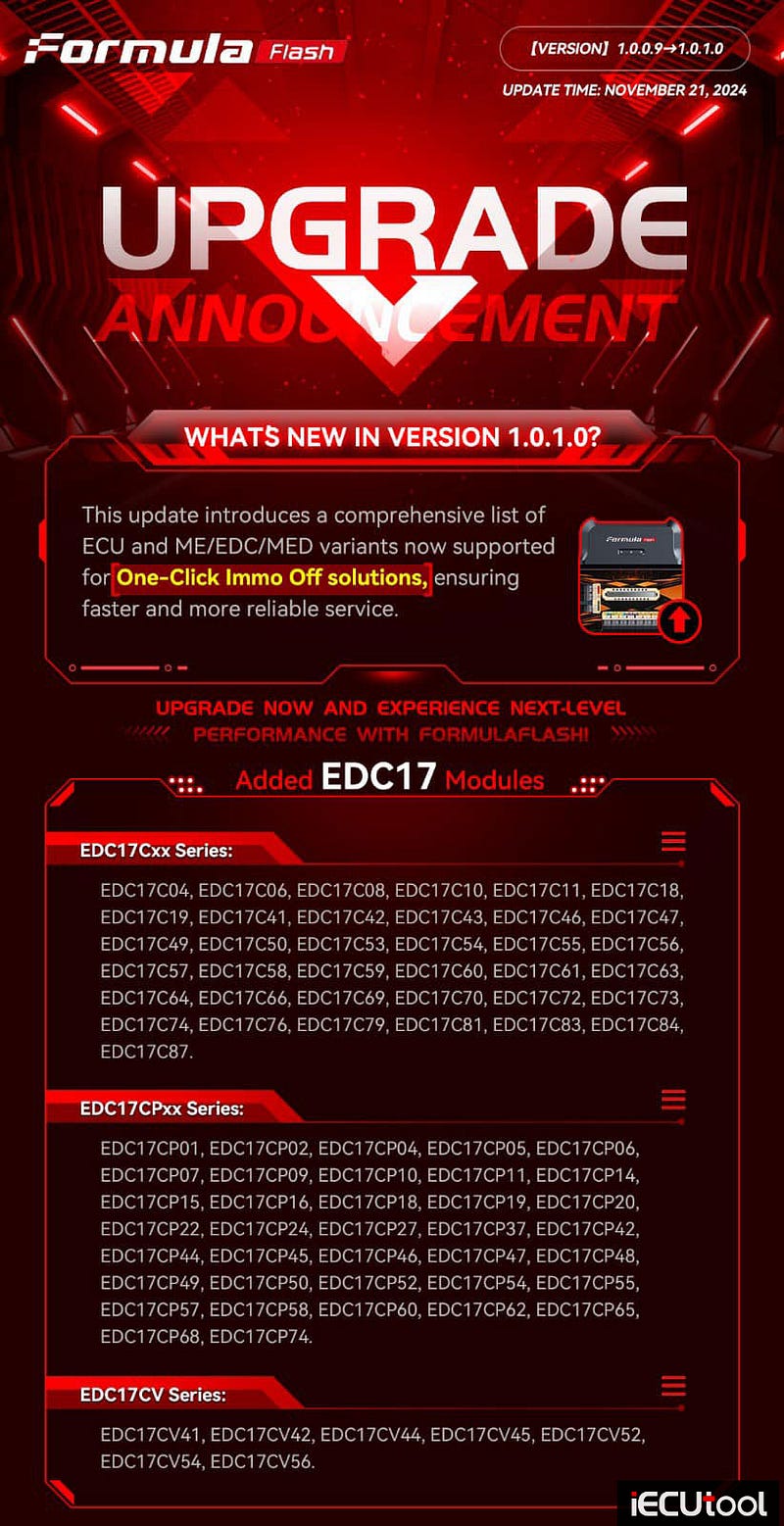 FormulaFlash 1.0.1.0 Update EDC17 MED17 One-Click IMMO OFF