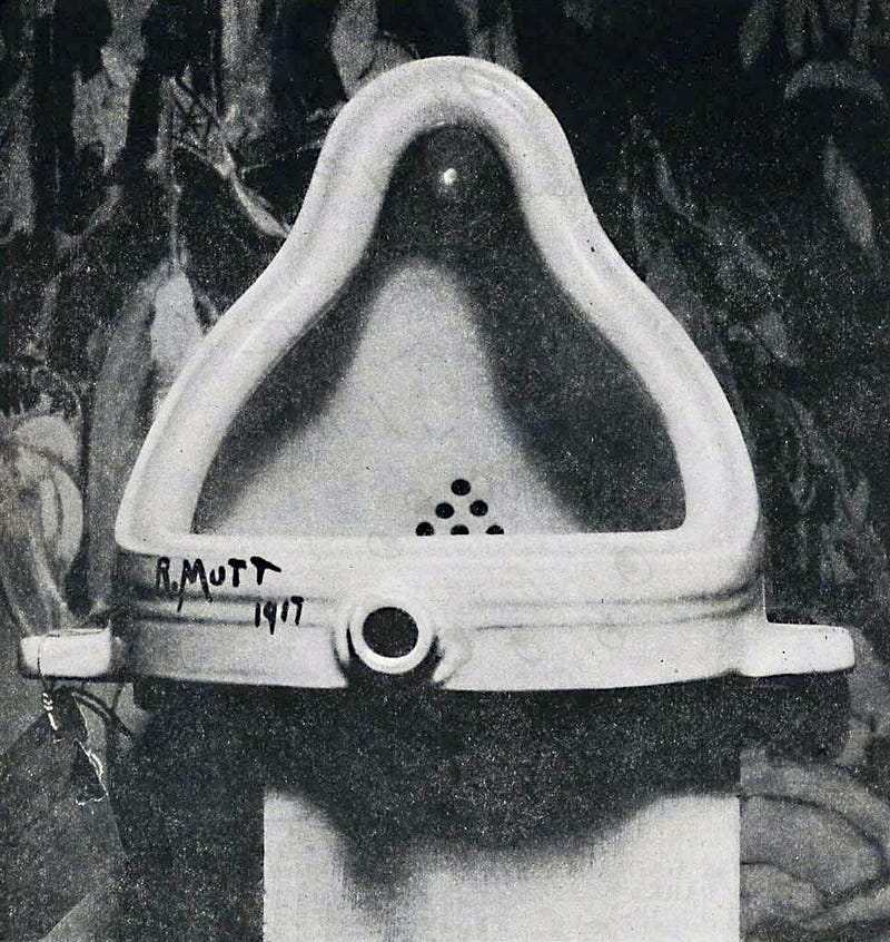 Duchamp's original Fountain, photographed by Alfred Stieglitz at the 291 Art Gallery (1919).