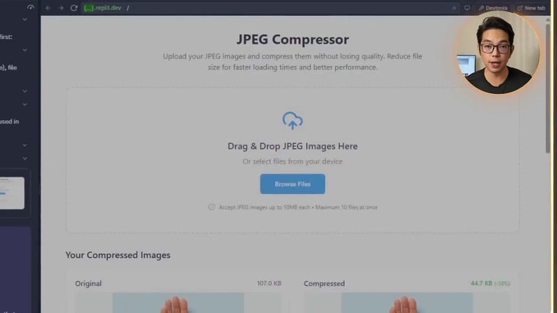 Expanded upload interface with file picker and size limit warning