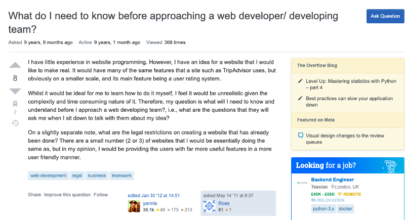 What do I need to know before approaching a web developer/ developing team?