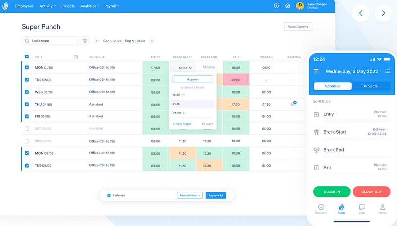 Day.io dashboard for billable time tracker app