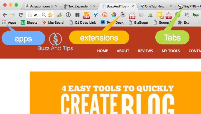 AppsExtensionsTabs chrome browser