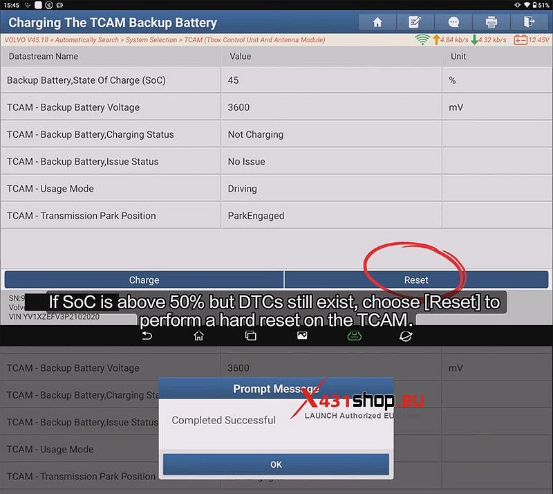 LAUNCH X431 PAD Reset VOLVO XC40 After TCAM Backup Battery Change