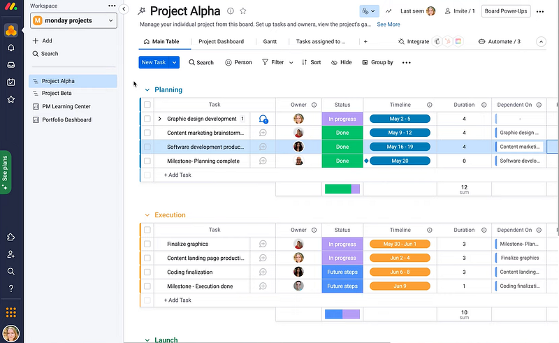 Monday project management portfolio