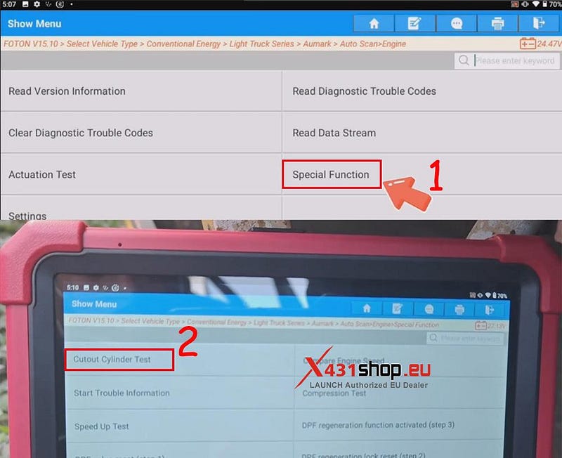 LAUNCH X431 V+(PRO3) HD_Cutout Cylinder Test on Foton Pilot
