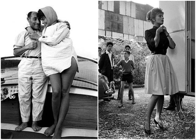Sophia Loren photographed in 1961 by Alfred Eisenstaedt (Eisie) (he's with her on the boat off coast Naples 1961)