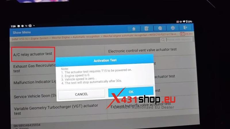Sany C8でX431 PAD5を使用してACリレーアクチュエータテストを実行する方法