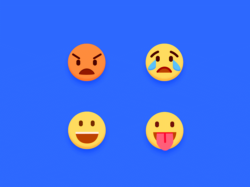 4 emojis representando as seguintes emoções: raiva, tristeza, alegria e empolgação