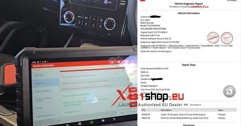 LAUNCH X431 PRO3S+ Elite Fixed Hyundai Tucson P090B78 DCT