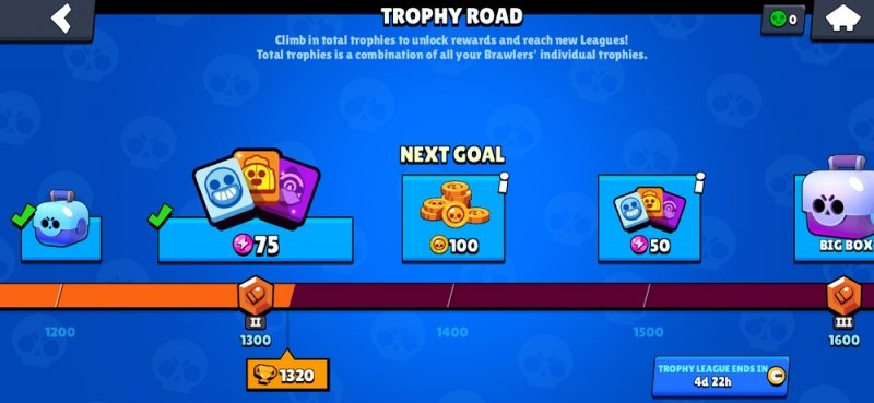 A screenshot of Brawl Stars Trophy Road.