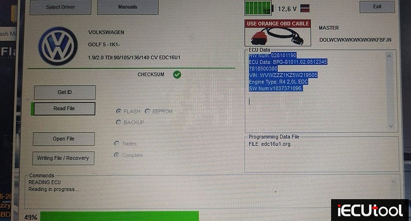 Foxflash Read and Write VAG EDC16U1 ECU via OBD
