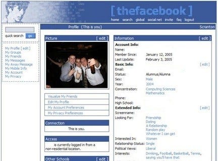 First Version of Facebook Website