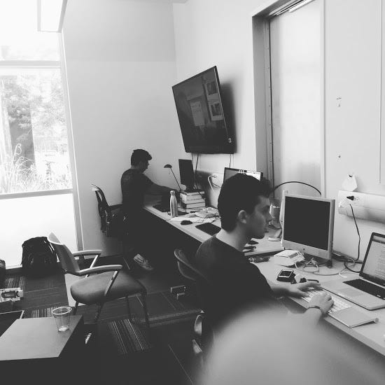 Messy office after rearranging for filming.