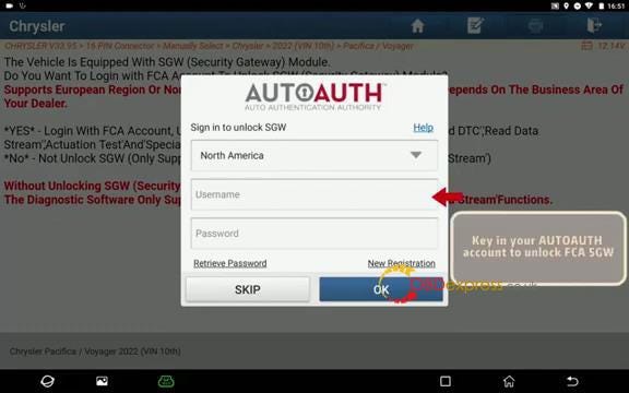 X431 の起動 FCA SGW AutoAuth チュートリアルの有効化と登録